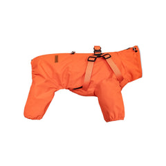 Orange dog coat with harness on a white background