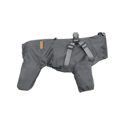 Gray dog coat with straps on a white background