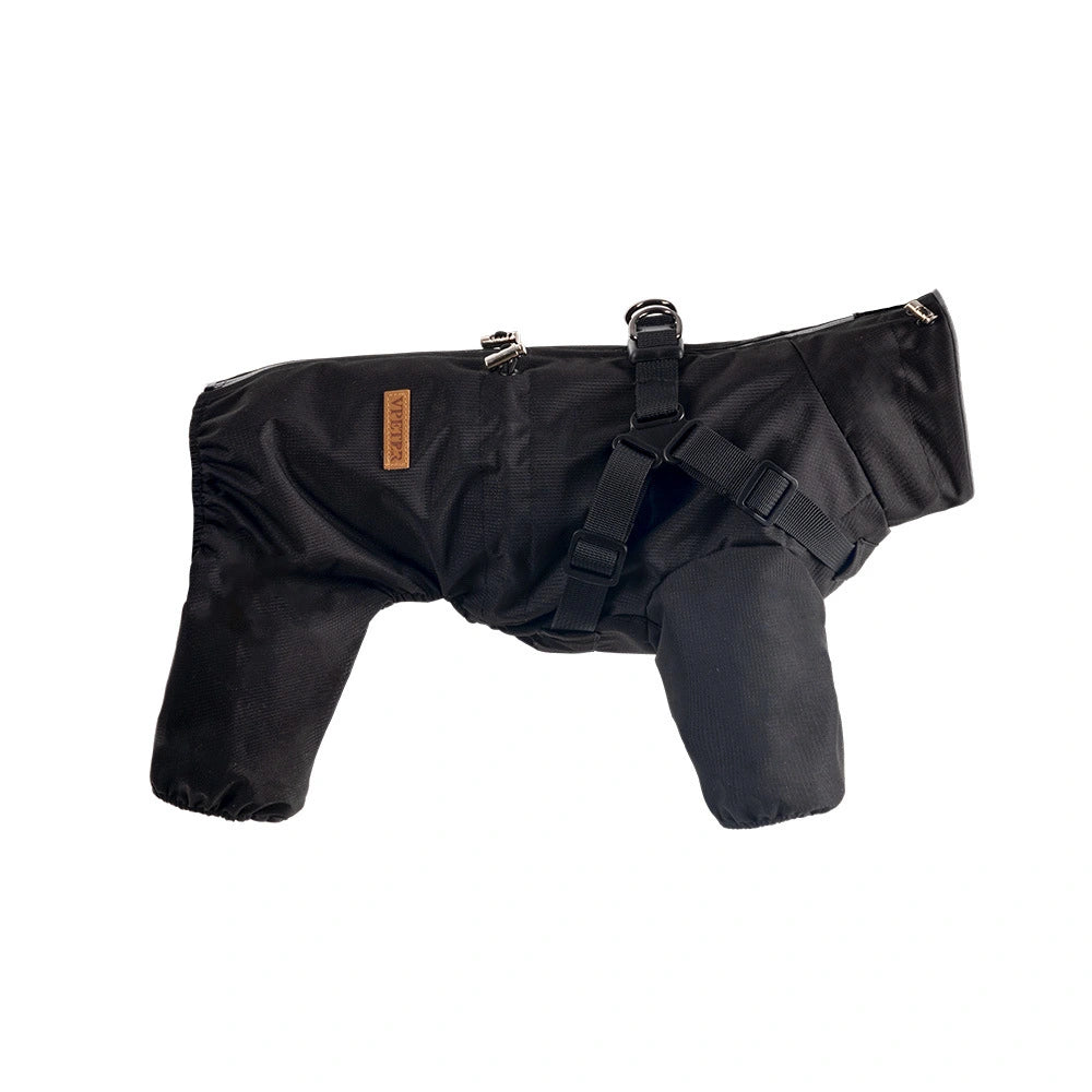 Black dog raincoat with straps on a white background